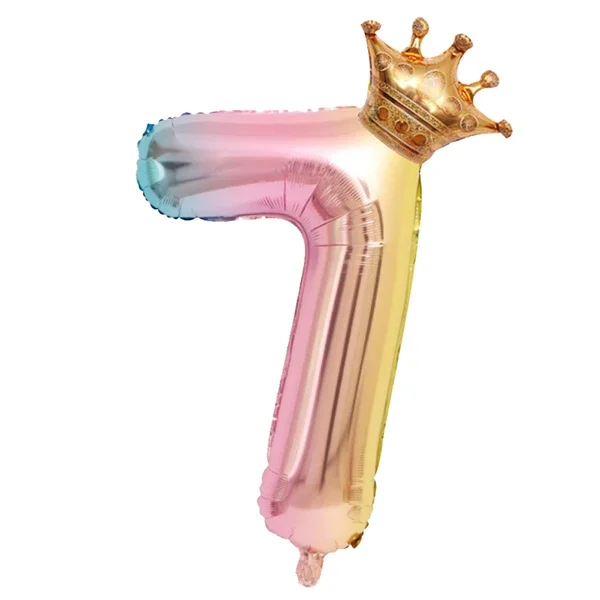2 stücke 32 Zoll Regenbogen Nummer Folie Luftballons mit Krone für Kinder Junge Mädchen 1-9st Geburtstags feier Dekorationen Baby party – Detail 10