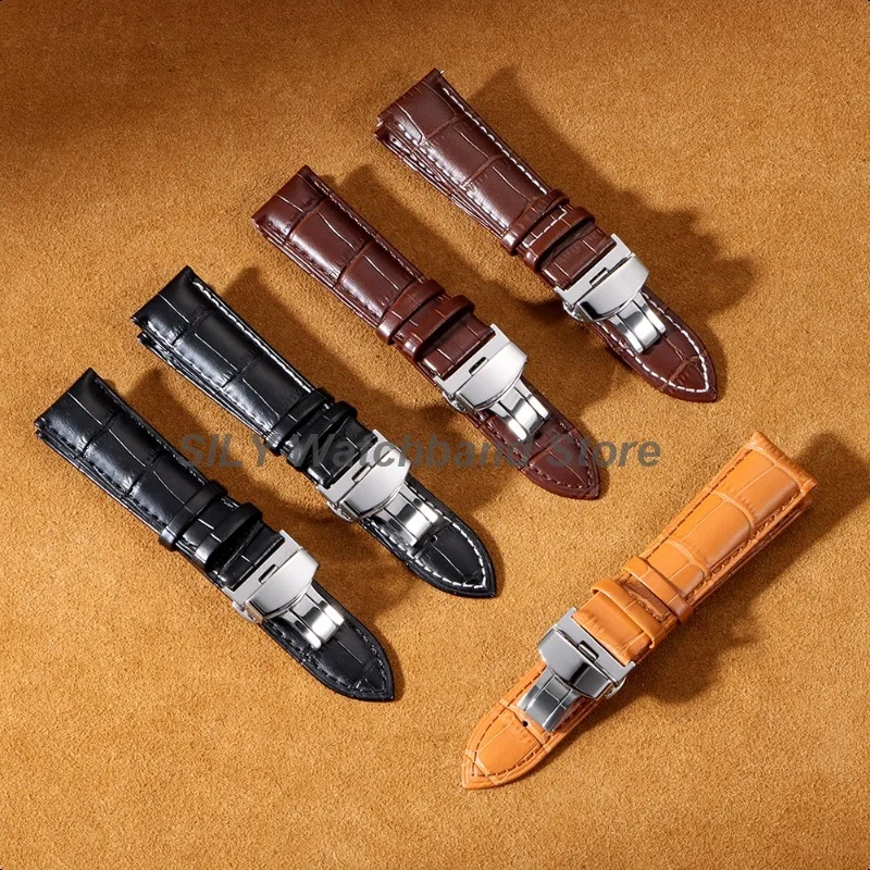 Elegant Leather Cowhide Watch Band with Butterfly Buckle - Business Bracelet Wristbelt
