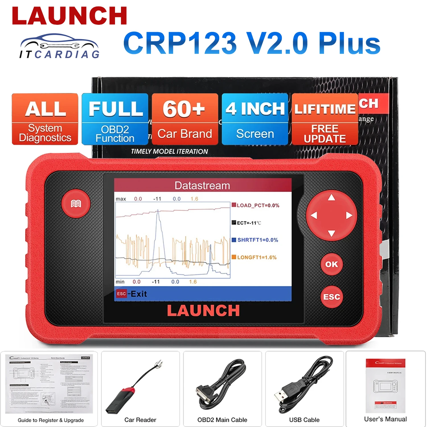 

LAUNCH X431 CRP123 V2.0 PLUS Car Full System Diagnostic Tools Auto OBD2 Code Reader Scanner Lifetime Free Online Update SRS ABS