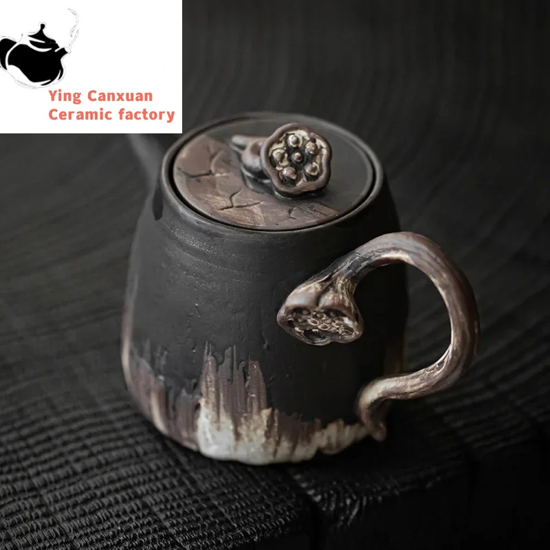 

Wind Lotus Seedpod Relief Handle Pot Stoneware Retro Kung Fu Tea Teaware Handmade Teapot Hand Ewer Teapot Tea Infuser Tea Kettle