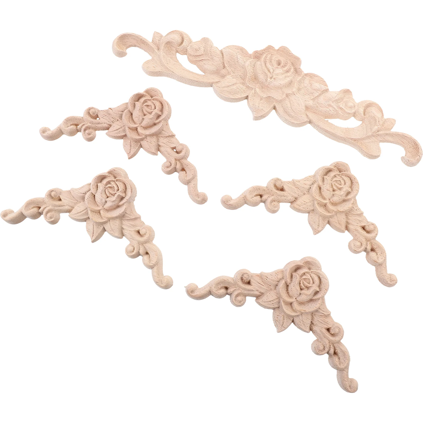 

Wood Applique European Solid Corner Flowers Ornament Embellishments for Furniture Wooden Carved