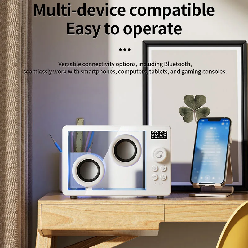 Mini Transparent Bluetooth Speaker Wireless Powerful Bass Music Box Soundbar with Colorful Atmosphere Light Support TF Card Play