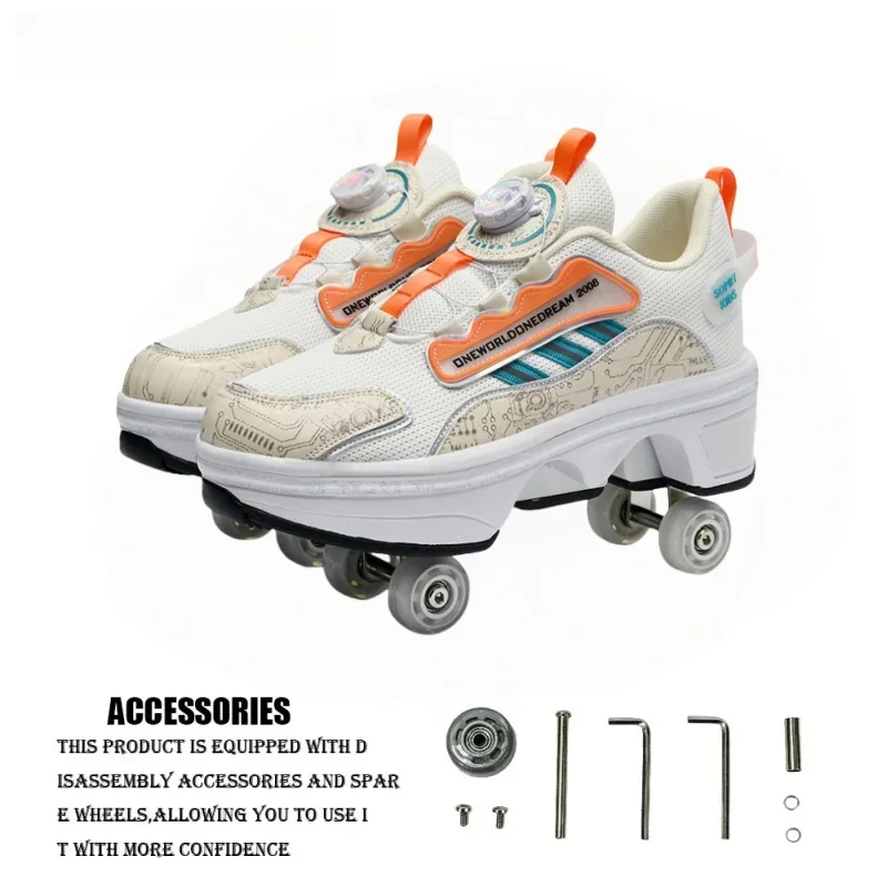 Children's Roller Skates Boys Girls Casual 4 Wheels with Brakes Outdoor Running Shoes Parkour Deformed Removable Fashion Skates