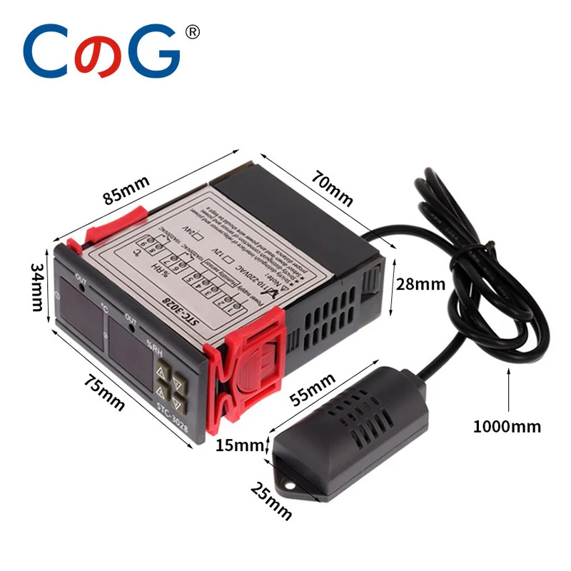 CG STC-3028 듀얼 디지털 온도 습도 컨트롤러, 가열 냉각 온도 조절기, 인큐베이터용 온도 조절기, 12V, 24V, 220V