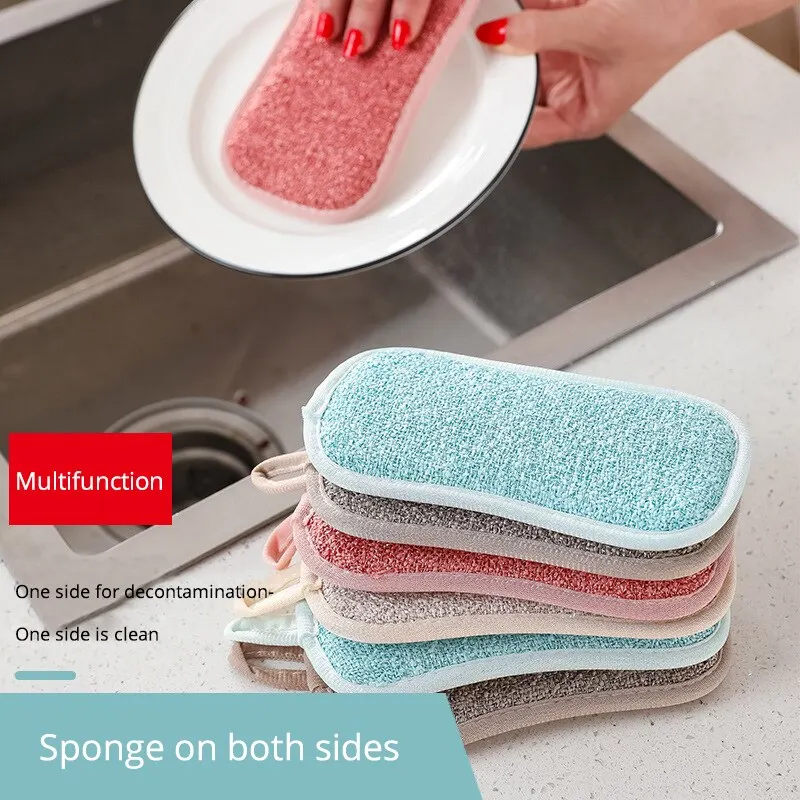 5Pcs Super Absorbent Microfiber Double Sided Scrub Sponge for Dishwashing Kitchen Bathroom Clean Cloth Eraser 4