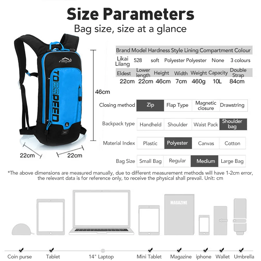 Bolsa de agua portátil para bicicleta, mochila de hidratación para deportes al aire libre, escalada y ciclismo de carretera, impermeable, 10l