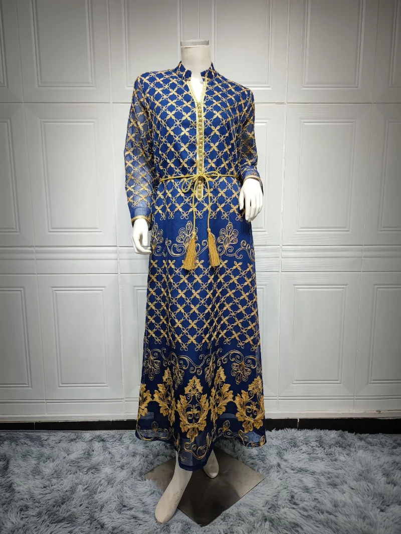 Muslim Abaya Dress Embroidered Mesh Robe Femme Musulman Elegant Fashion Ladies Dress for Middle East Dubai Saudi Arabia