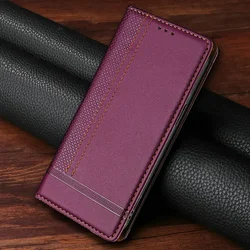 Luxury Leather Wallet Card Case with Magnetic Book Cover for Poco F6 Pro (PURPLE)