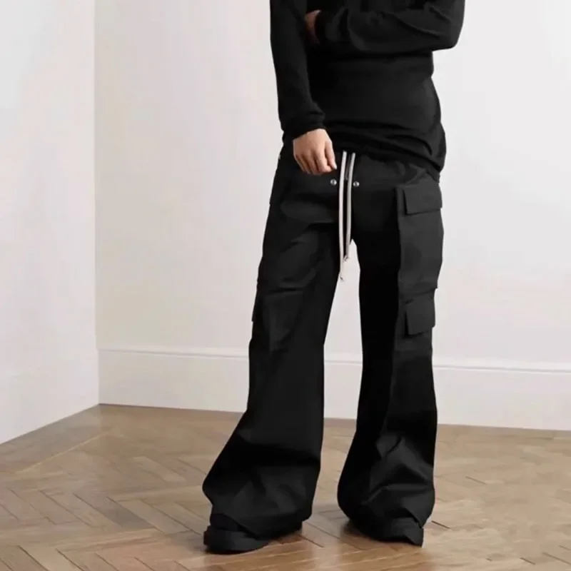 Brand Rick Flared Pants Pleated Loose Solid Color Trousers Pants Straight Casual Drawstring Wide Leg Loose Pants