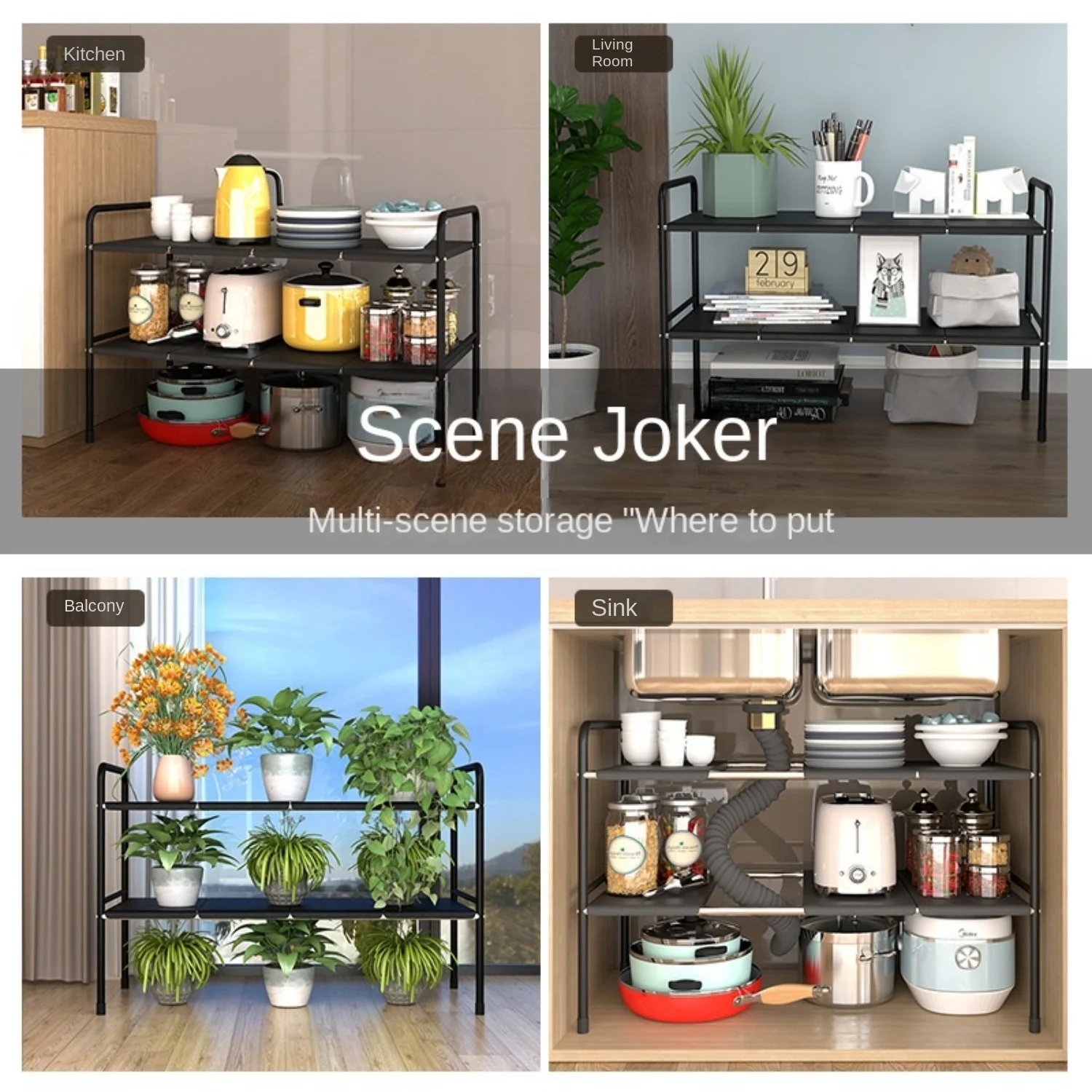 Expandable Kitchen Under Sink Shelf Flexible Layered Rack Cabinet Organizer Sundries Telescopic Holder Spice Rack Pot Storage 4