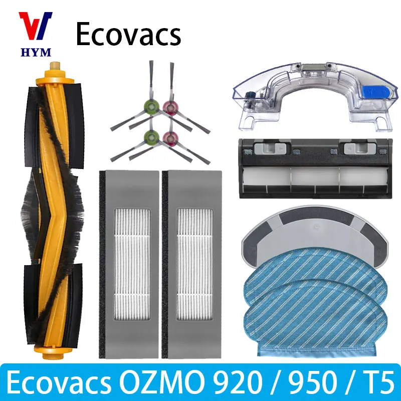 For Ecovacs Debot OZMO T5 / 920 / 950 Accessories Main Side Brush Water Tank Castor Wheel Filter Mop Vacuum cleaner spare parts roller brush water tank castor wheel hepa filter mop for ecovacs deebot ozmo 920 950 yeedi 2 hybrid robot vacuum cleaner