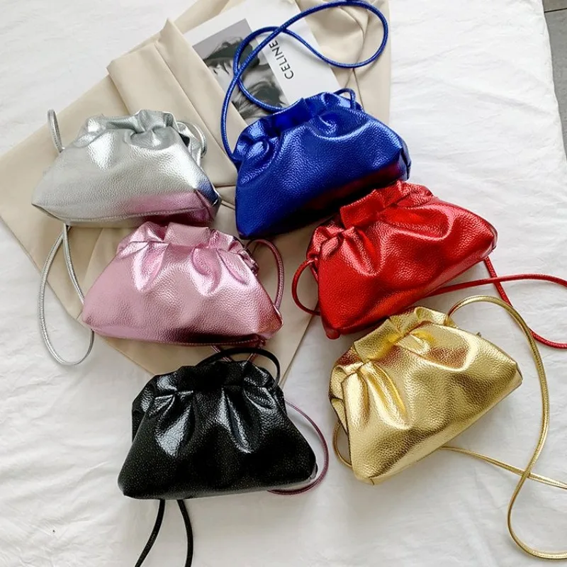 

Fashion Simple Gold Cloud Bag Women Girls PU Solid Color Retro Clouds Crossbody Small Phone Bags Shoulder Totes Clutch Handbags