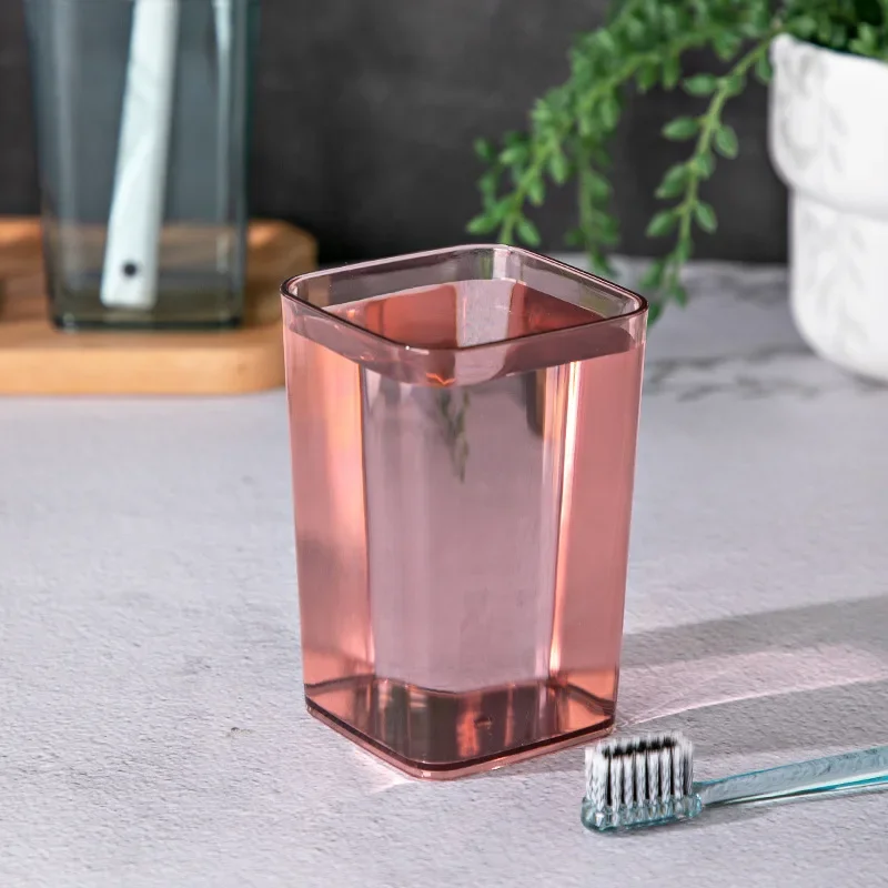 Bicchiere per collutorio da bagno, trasparente, quadrato, in plastica spessa, accessorio da viaggio per spazzolino da denti._voghion.com