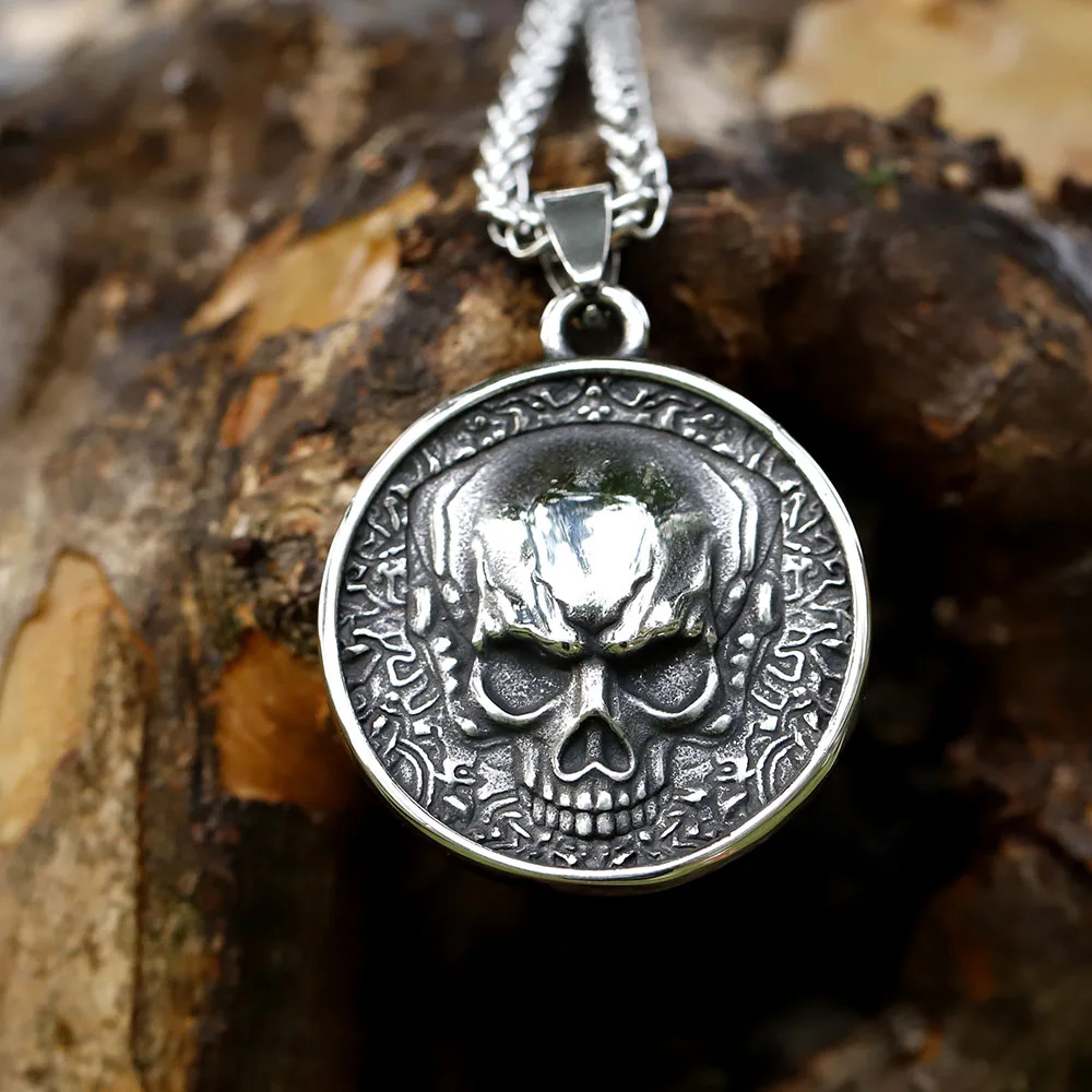 

NEW Fashion Punk Stainless Steel Overpowering Double-sided Skeleton Pendant Chain Necklace Men Jewelry Gift free shipping