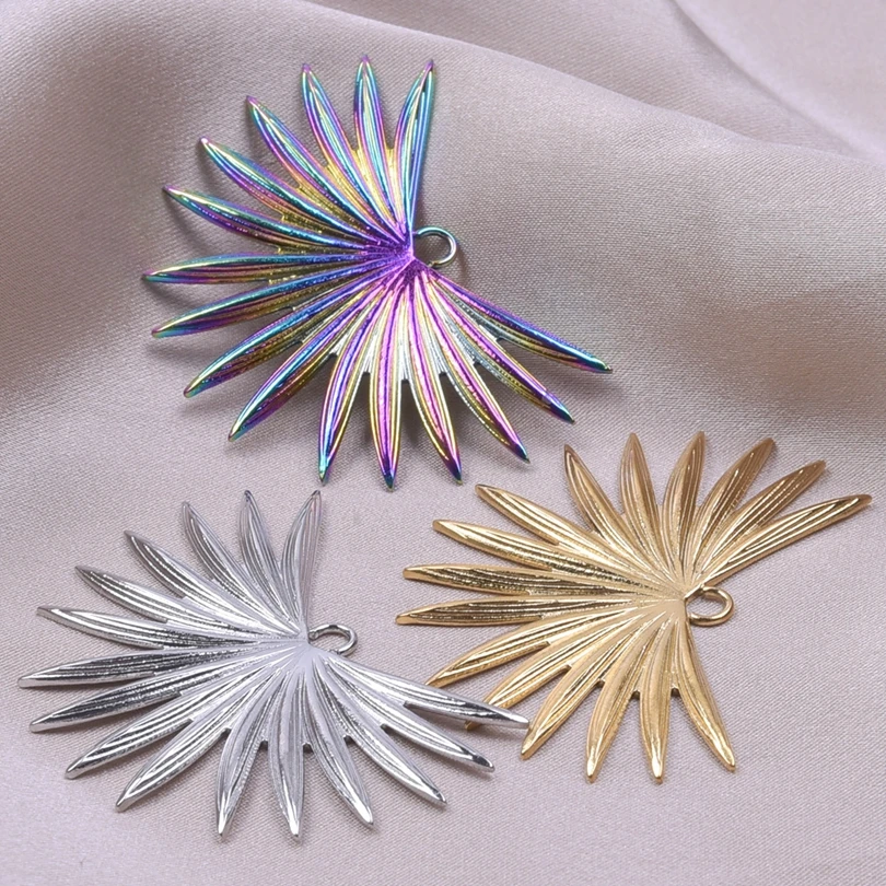 

3-6Pcs/Lot Stainless Steel Creative Fan Shaped Leaf Charms Pendant DIY Hip Hop Trend Necklace Earrings Jewelry Pendant Findings