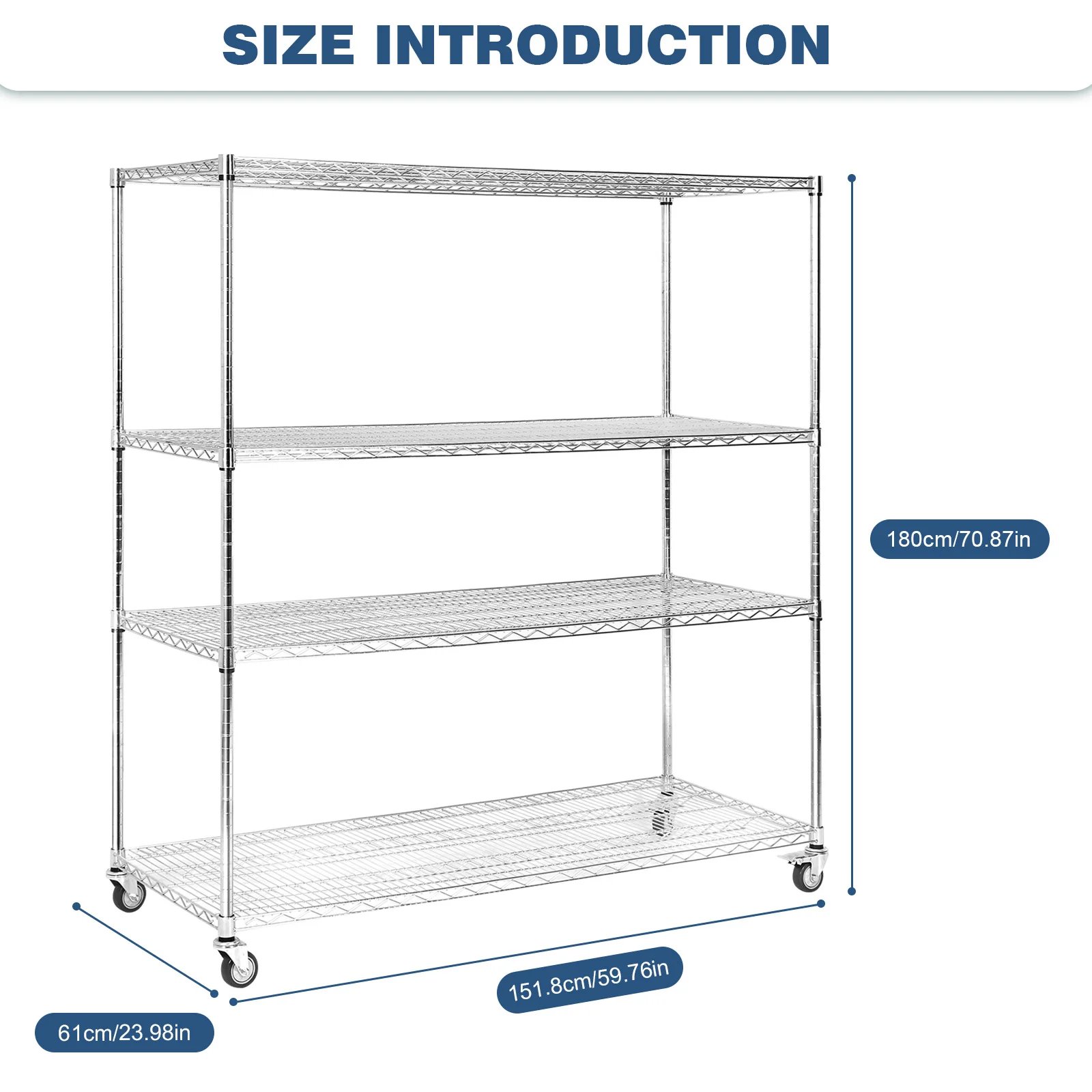 5Tier Heavy Duty Metal Shelves Storage Shelving with Wheels Commercial Shelving Unit Garage Rack Pantry Shelves Kitchen Shelving