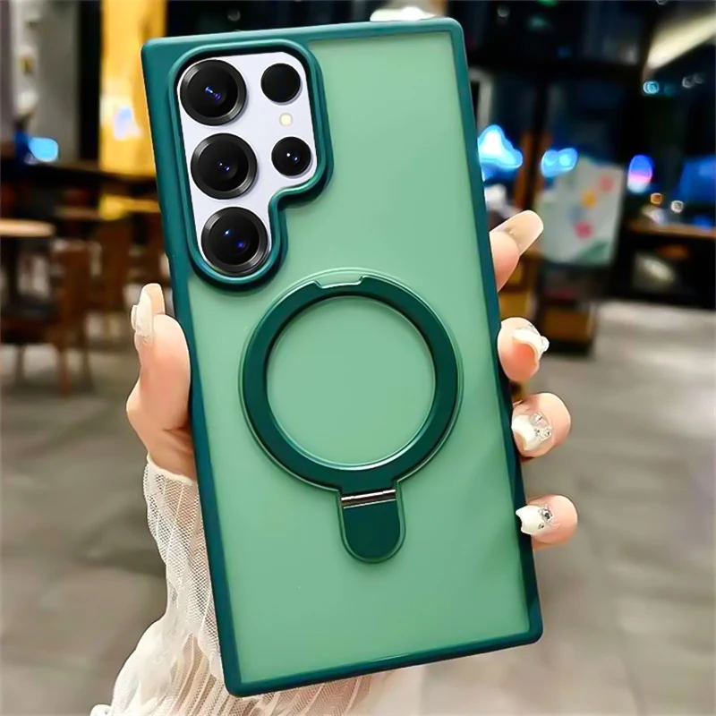 Luxury Matte Translucent Phone Case with Magnetic Metal Ring Bracket Cover