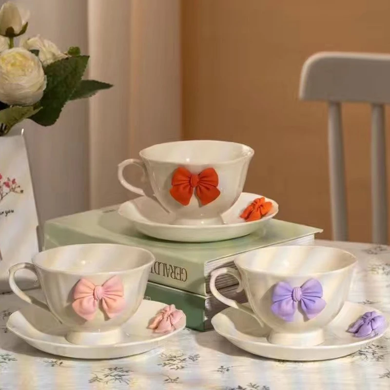 Tasse Fleur Céramique 300 Ml Forme Tulipe - Set Thé/café Avec Soucoupe - SODIAL