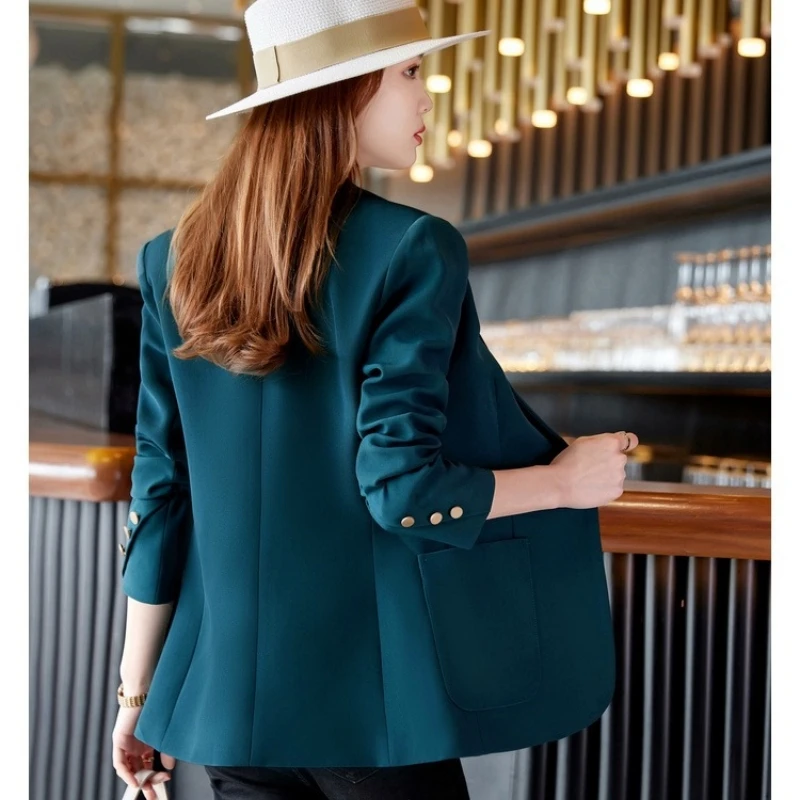 Notched Blazer Jackets Femme Fashion Casual Women's Blazers Spring Autumn Lady Office Work Suit Top One Button Black Coat Women