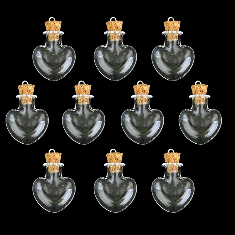10pcs glass cork bottle glasses ampoules wool bottle pendants heart form glass cork pendants
