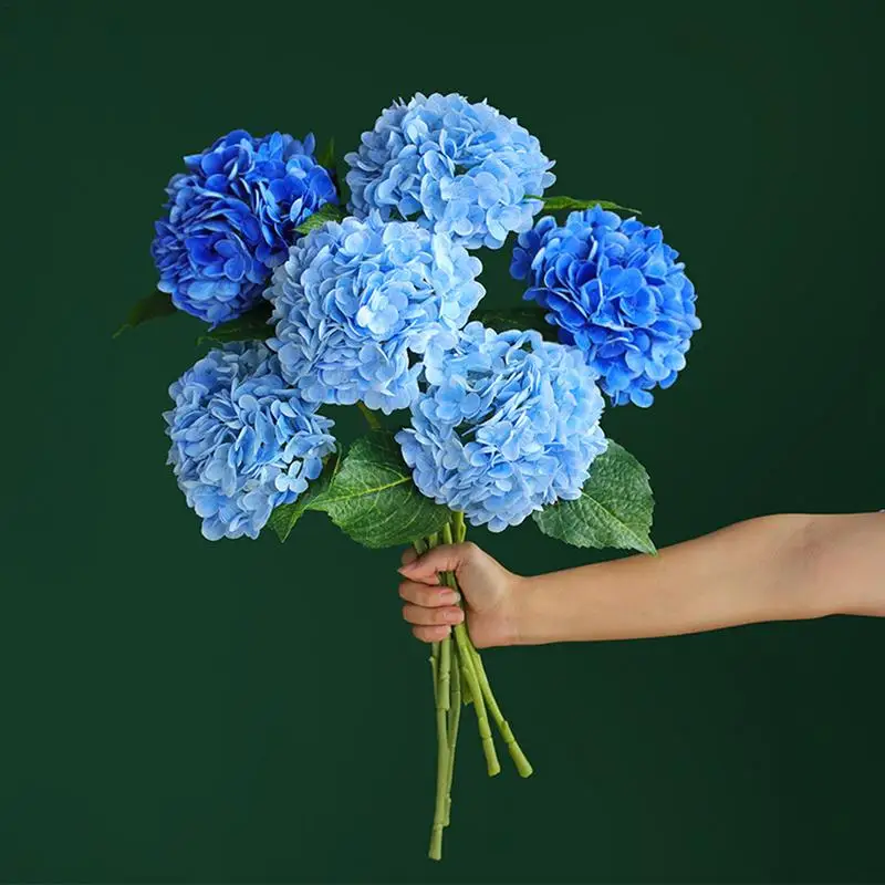 Blauwe Kunstmatige Hortensia Bloemen Real Touch Groene Kunstmatige Hortensia Takken Decoratie Bruidsboeket Bloemstuk