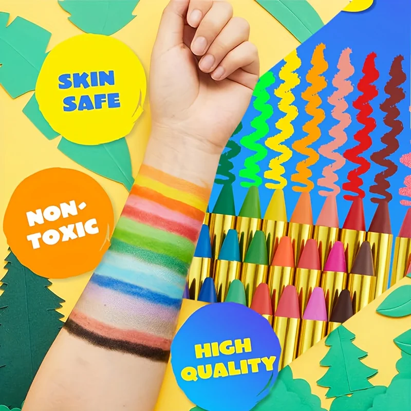 Face Paint Crayon Kit - 16 Makeup Sticks for Halloween Birthday Parties and Cosplay