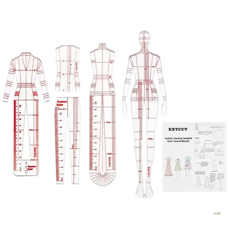 Mannequin Sewing Template Ruler 4 Pcs 41XB Fashion Sketching Ruler Dressmaking Tailoring Designing Drawing
