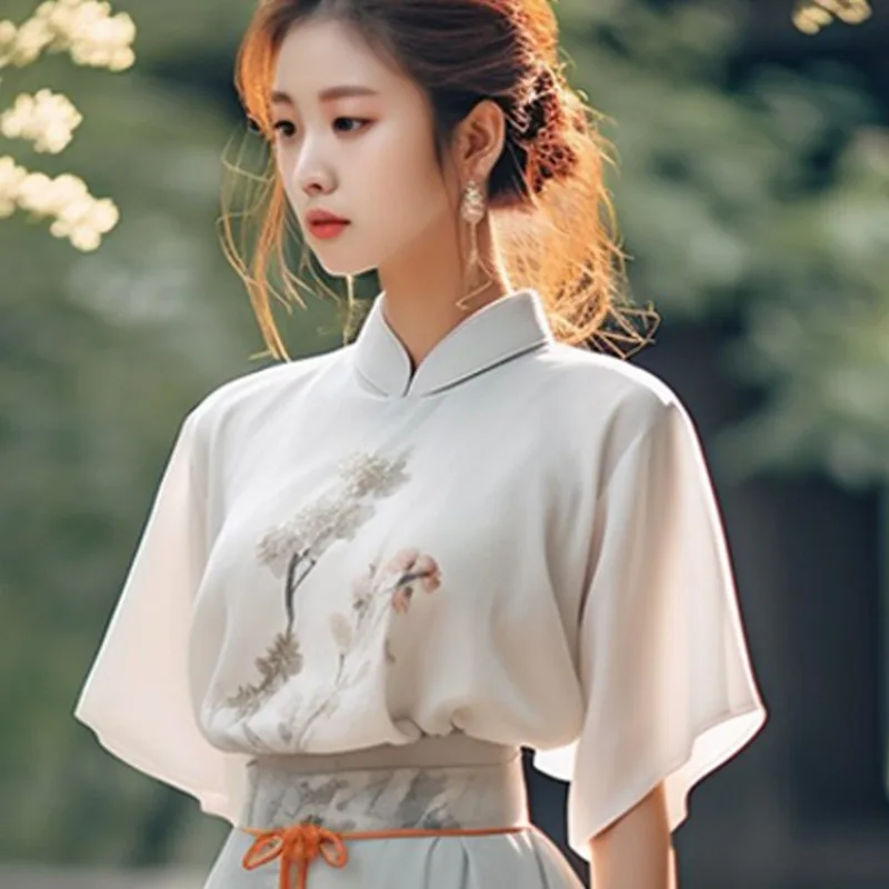 

2023 Chinese Traditional Hanfu Dress Set Clothing Women's Daily Mamianqun Suit Thin Modified Summer Elegant Sweet Skirt Suit