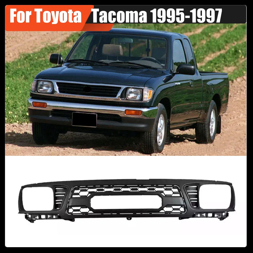 

For Toyota Tacoma 1995-1997 Front Bumper Grille Trims Cover Racing Grills Black Compatible Fit Mash Grill With 3 LED Lights