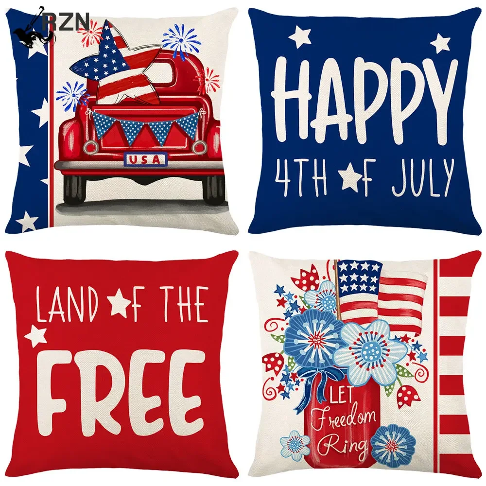 

Fourth of July Cushion Cover Red Blue and White Pillowcase Square Pillow Cover 4th of July Independence Day Decorations for Home