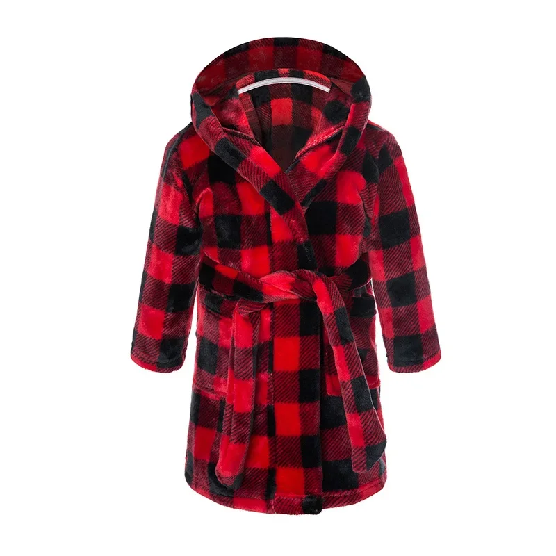 Winter Children Robe Warm Robe for Kids Cartoon Flannel Hooded Towel Bathrobe for Boys Girls Dressing Gown Nightgown