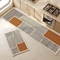 Kitchen Floor Mat PVC Waterproof Anti-slip Long Carpet Leather Oil-proof Foot Mats Japanese Style Home Decoration Brown Rugs 2