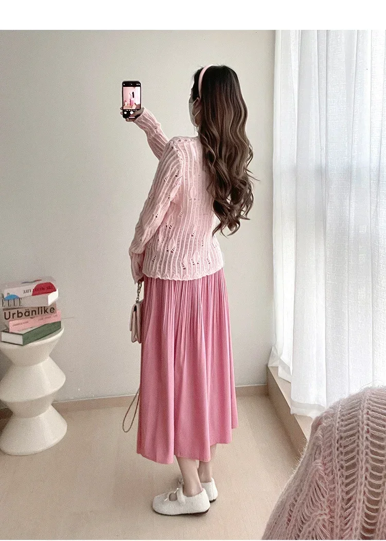 Factory Price Korean Style Fashion Maternity Belly Skirts Long Loose High Waist Pregnant Woman Empired Pleated Skirt Maxi Skirt