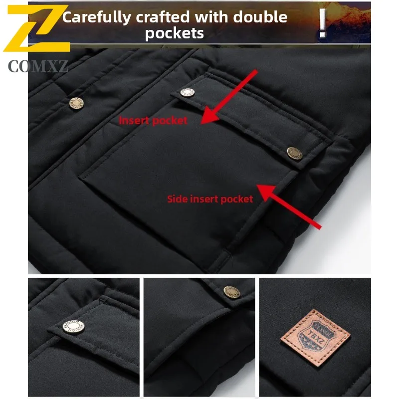 Men Winter Hooded Windbreaker with Fur Trim Thickened Fleece Lining Waterproof Windproof Loose Fit Thermal Coat Outdoor Jacket