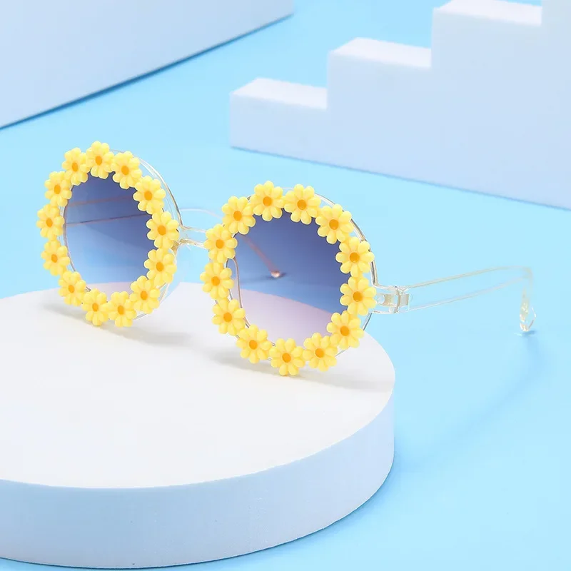 Boys Girls Cartoon Cute Flower Round Frame Sun Glasses Fashion