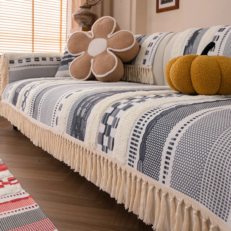 Old Coarse Cotton and Linen Sofa Cushion Four Seasons Universal Thickened Linen Seat Pad Anti-Cat Scratch Inn Sofa Cover 3
