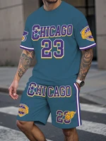 Ensemble haut et Short de sport à manches courtes pour hommes, grande taille, respirant, vêtements de sport de basket-ball, T-shirt et Short avec lettres imprimées, ensemble de 2 pièces 3