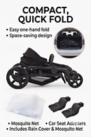 Poussette 3 en 1 haute performance avec nacelle et siège auto, système de voyage léger en aluminium, pliage à une main, siège réversible, roues amortissantes, grand panier de rangement, capote anti-UV, coussin confortable pour nouveau-né, idéal pour l'extérieur 7