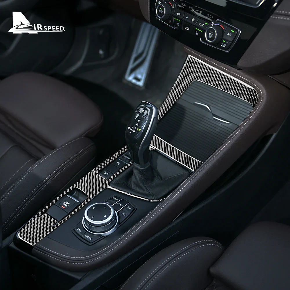 리얼 카본 파이버 인테리어 액세서리 자동차 콘솔 기어 변속 패널 프레임 스티커 (BMW X1 F48 X2 F39 2018 2019 2020 2021 2022)