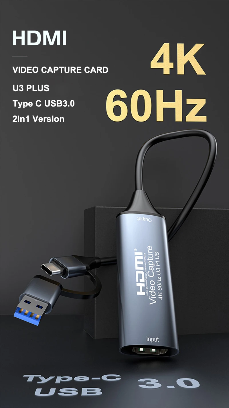 4K 60Hz Video Capture Card USB 3.0 Type C HDMI Video Record Box Game Grabber U3