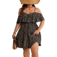 Plus Size 1XL-5XL Women's Elegant Floral Print Off Shoulder Ruffle Edge Dress Ladies Summer Beach Short Sleeved Dress - Image 4