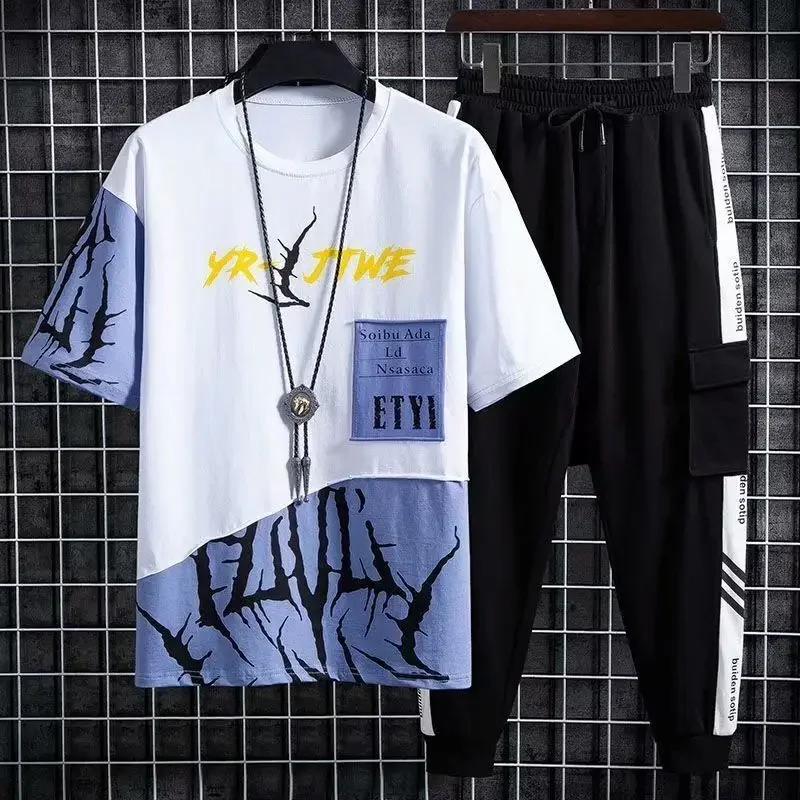 Top Pants Sets Outdoor Xl 5xl Male T Shirt 2023 Trend Tracksuit Jogging Aesthetic Sports Suits Print Basic Baggy Clothes for Men