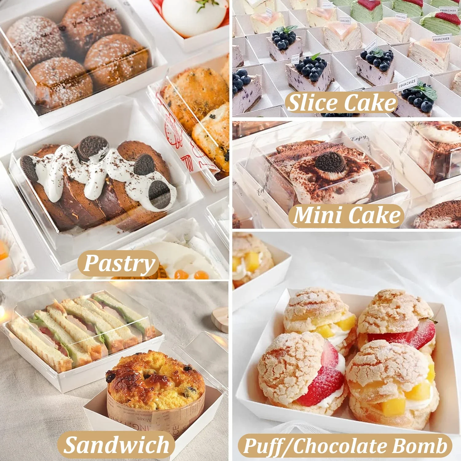 Paper Charcuterie Boxes with Clear Lids 50PCS 4 Inches Square White Disposable Sandwich Boxes Dessert To Go Containers