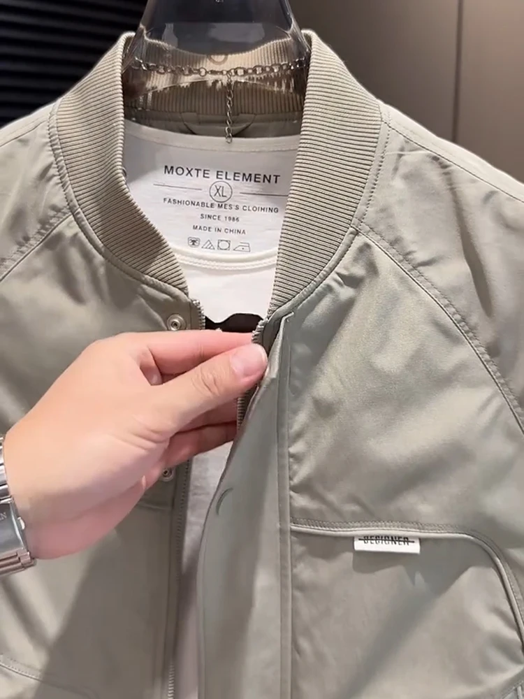 Men's Baseball Jacket Spring Autumn Fashion Versatile Casual Workwear Outerwear Trendy Handsome Top Youth Standard Fit Oxford... - 4