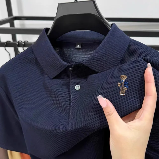 Summer high-quality cotton short sleeved men's polo shirt fashion brand teddy bear embroidery golf business casual T-shirt 1