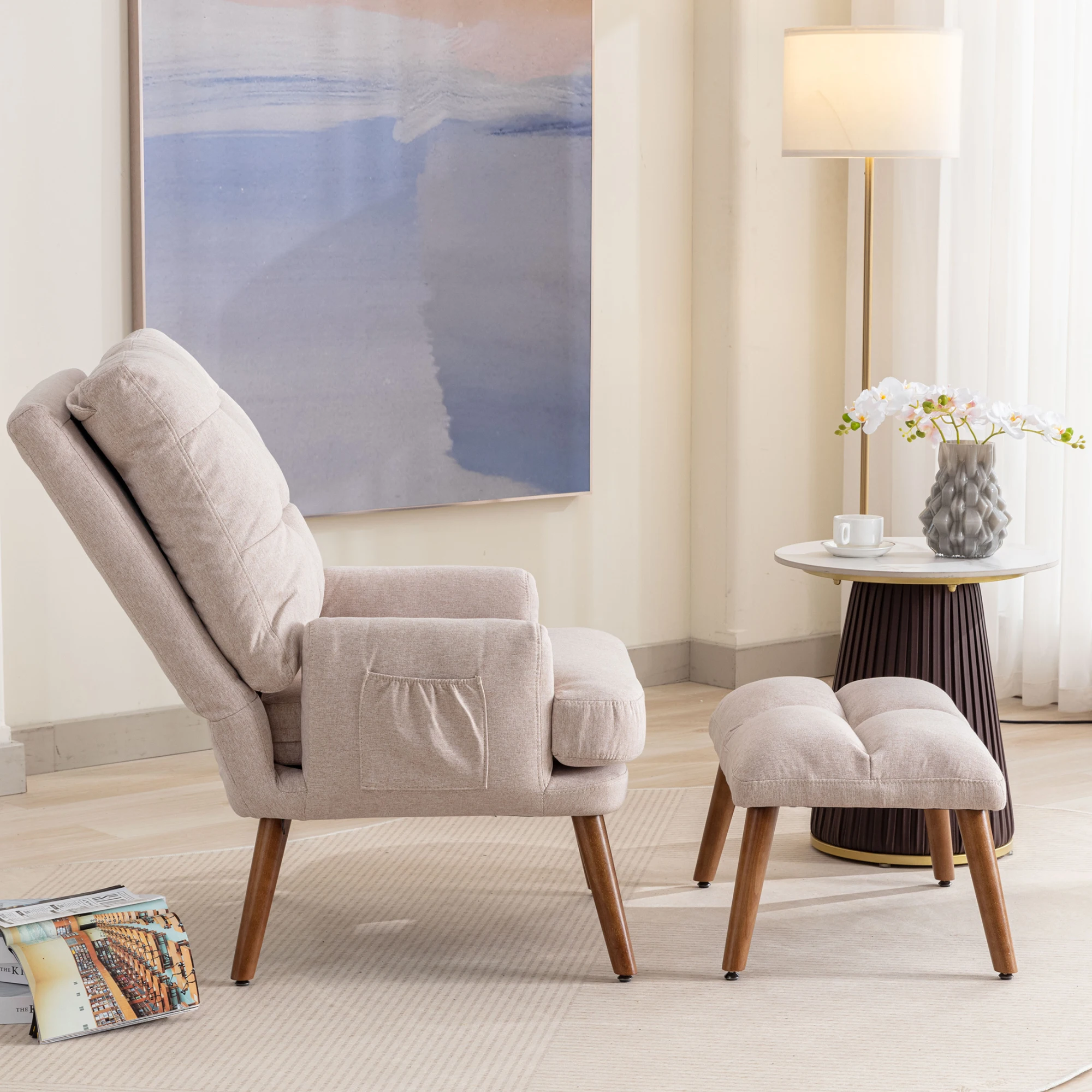 Lounge Chair With Footrest, Backrest 5-stage Adjustable, Tiltable, Chair With Side Shelf – Detail 10