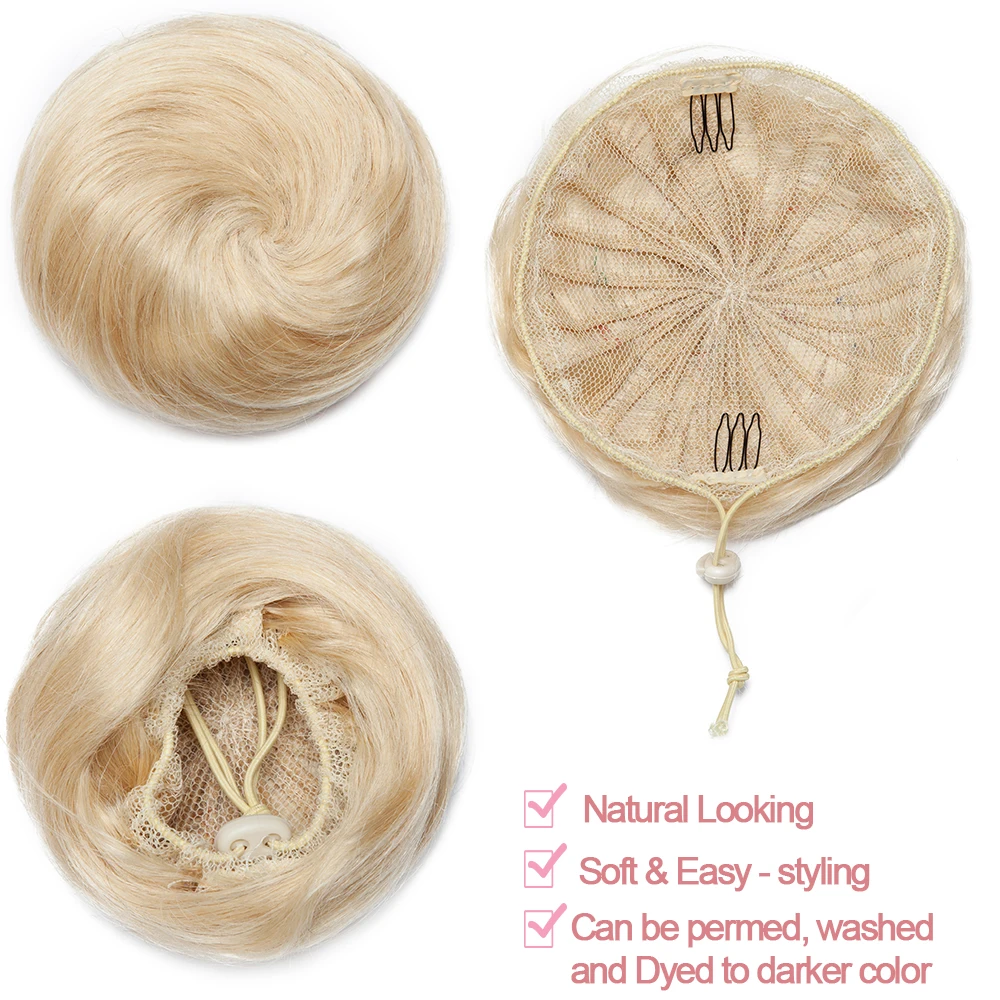 Human Hair Bun Extension SEGO 100% Human Hair Bun Extension Donut Chignon Hairpieces Women Men Instant Up-Do Bun Drawstring Scrunchies