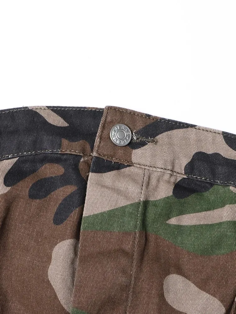 BPN Camouflage Printing Patchwork Pockets Cargo Jumpsuits For Women Slash Neck Sleeveless High Waist Chic Jumpsuit Female Style