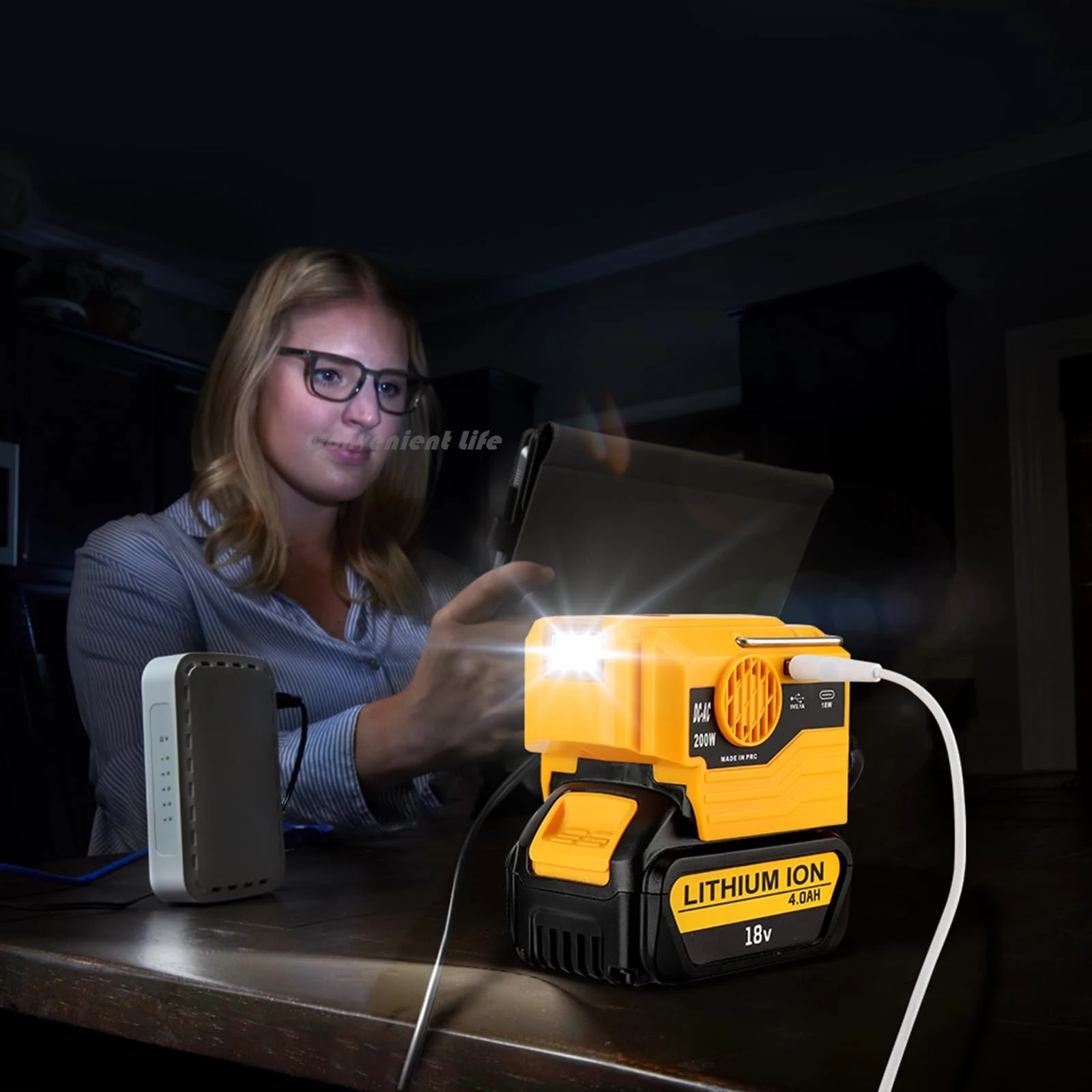 Portable Inverter for Dewalt 20V Battery 200W DC to AC 120-220V Adapter with USB
