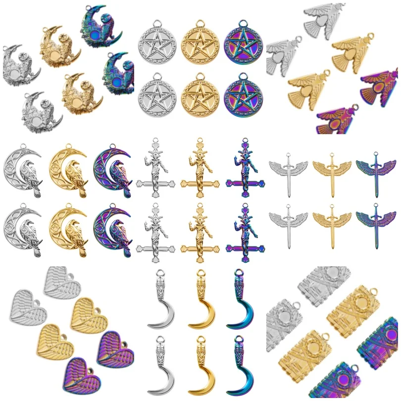 Sunnyclue 12pcs 6 Styles De Breloques En Acier Inoxydable 304 Avec Placage Ionique Ip Breloque Coeur Or Et Acier Inoxydable Couleur